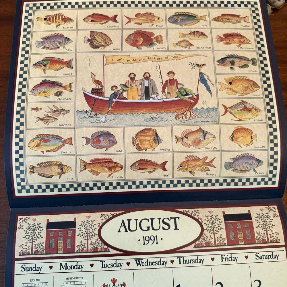 1991‎ Country Sampler Calendar –Noah's Ark – 12x12 – Folk Art Cottagecore